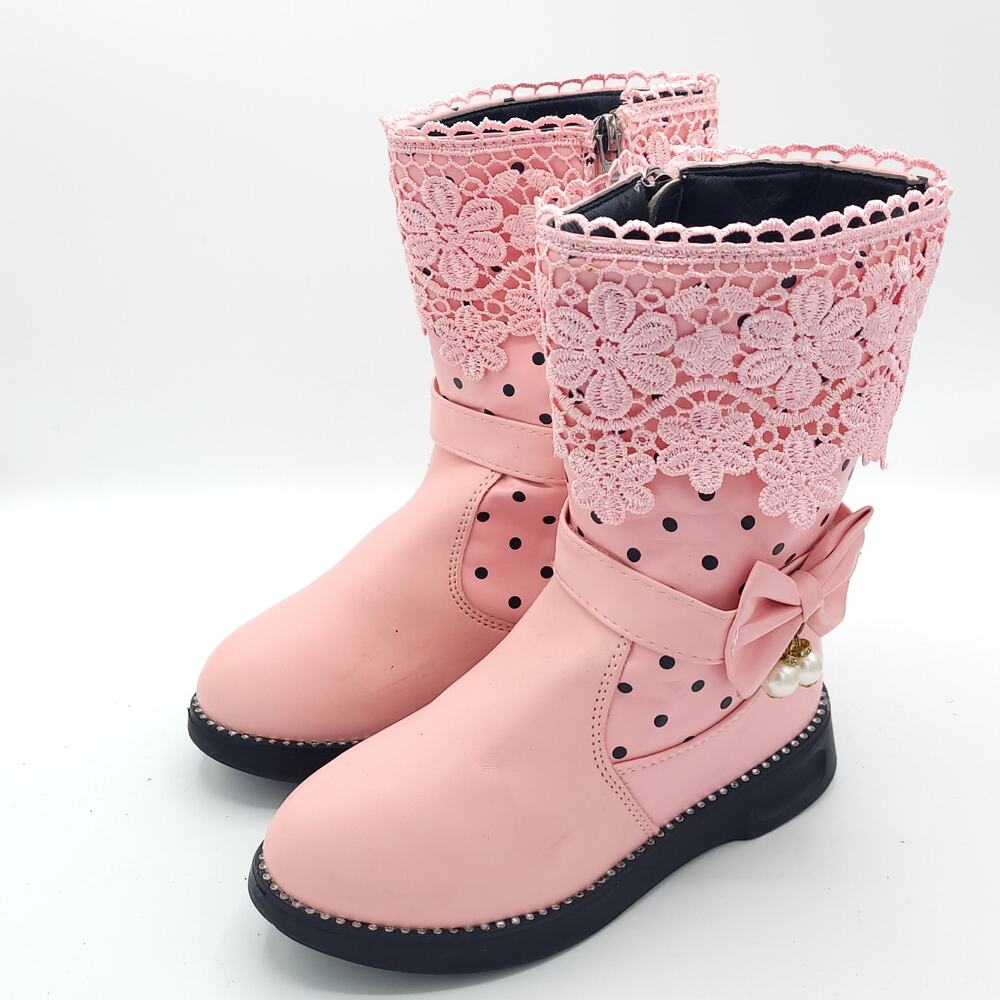 Mid-Calf Boots Lace Princess Waterproof  Boots Girls Size 2